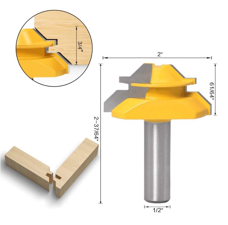 APLUS Lock Miter 45 Degree Joint Router Bits + 2Pcs Tongue and Groove Set [1/2-Inch Shank], APLUS 45Â° Lock Mitre Glue Joint Router Bit + Router Bit Set 3 Teeth T Shape, Wood Milling Cutter Woodworking Tool - Image 4